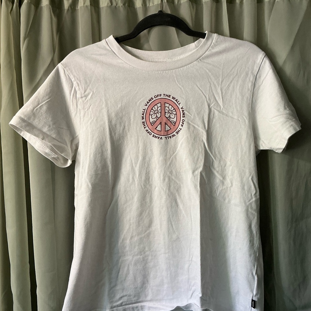 Vans White T-Shirt with Checkered Logo women’s size medium